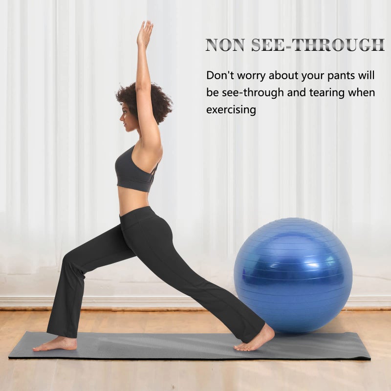 HISKYWIN Inner Pocket Yoga Pants 4 Way Stretch Tummy Control Workout Running Pants, Long Bootleg Flare Pants HF2-Black-S - Image 4